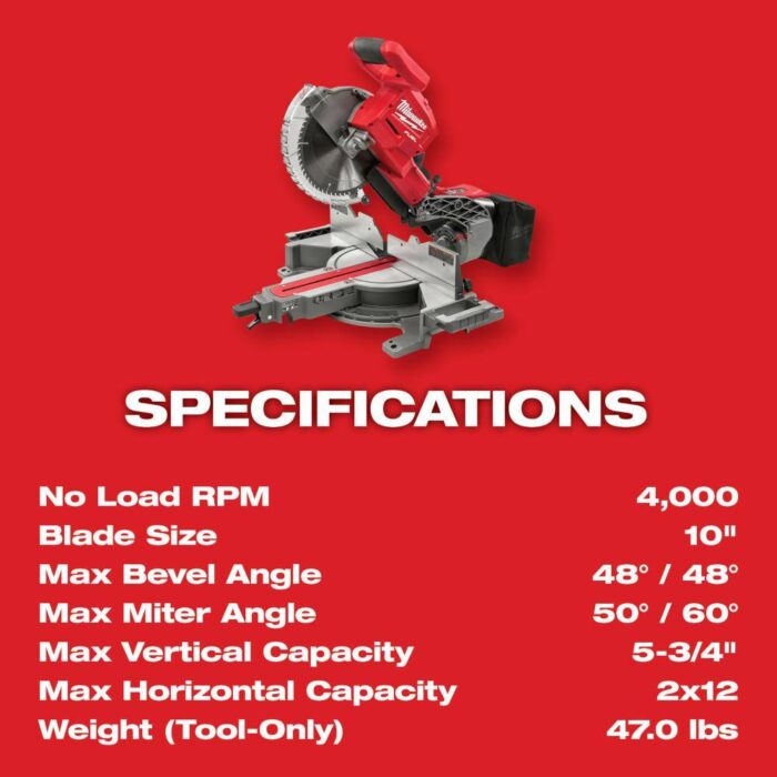 MILWAUKEE M18 FUEL 254MM (10") DOUBLE BEVEL SLIDING MITRE SAW M18 FMS254-0 - Image 7