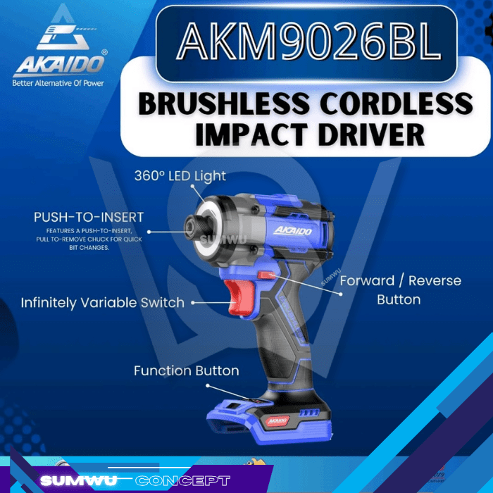 AKAIDO BRUSHLESS CORDLESS IMPACT DRIVER AKM9026BL - Image 2