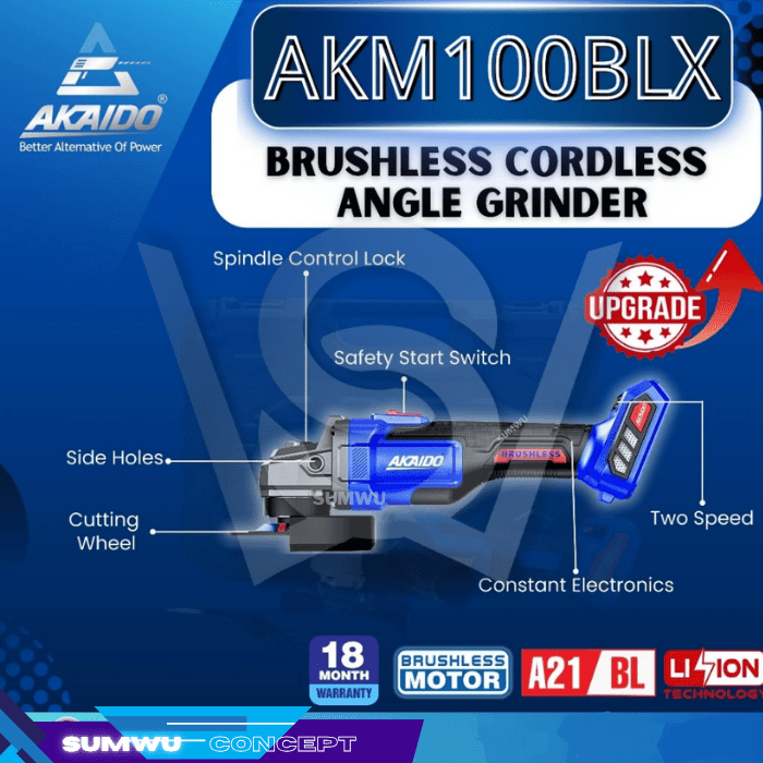 AKAIDO BRUSHLESS CORDLESS ANGLE GRINDER AKM100BLX - Image 2