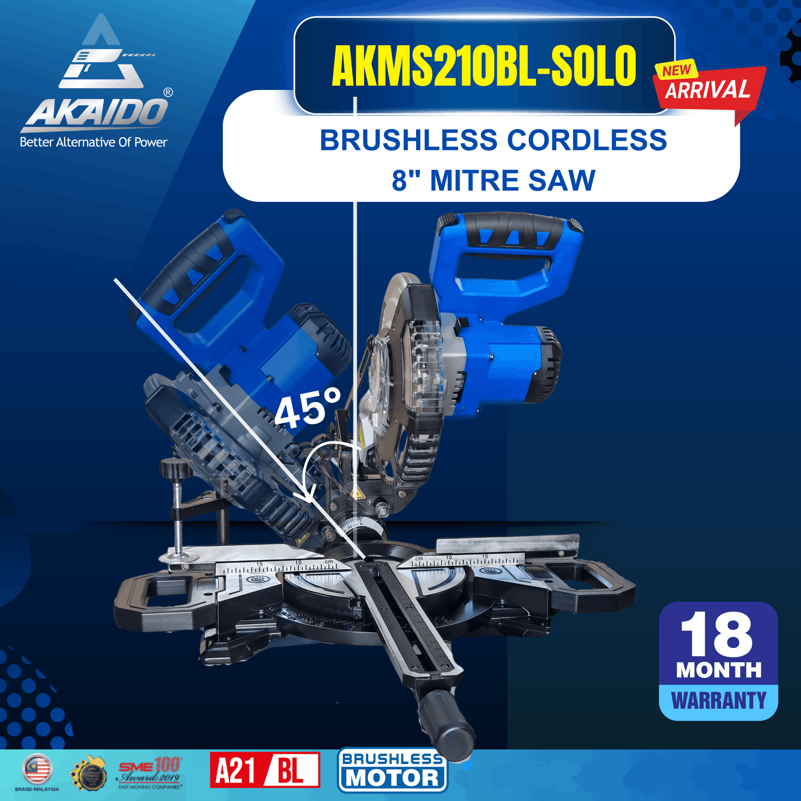 AKAIDO 21V BRUSHLESS CORDLESS MITRE SAW 8" (210MM) AKMS210BL - Image 2
