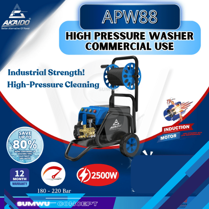AKAIDO HIGH PRESSURE WASHER 2500W 220BAR APW88 - Image 2