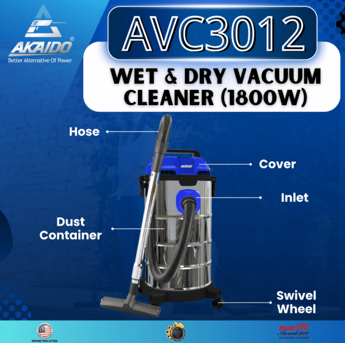 AKAIDO WET & DRY VACUUM CLEANER 30L 1800W AVC3012 - Image 2