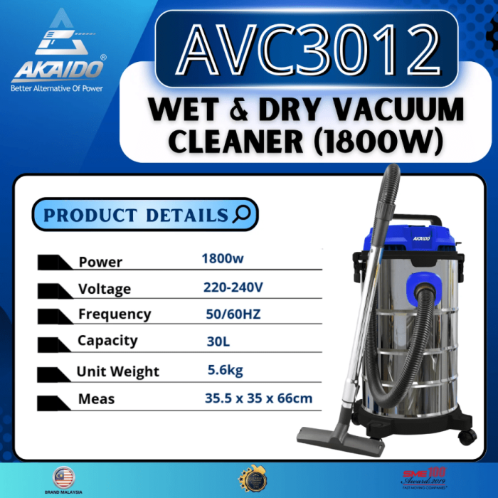 AKAIDO WET & DRY VACUUM CLEANER 30L 1800W AVC3012 - Image 3