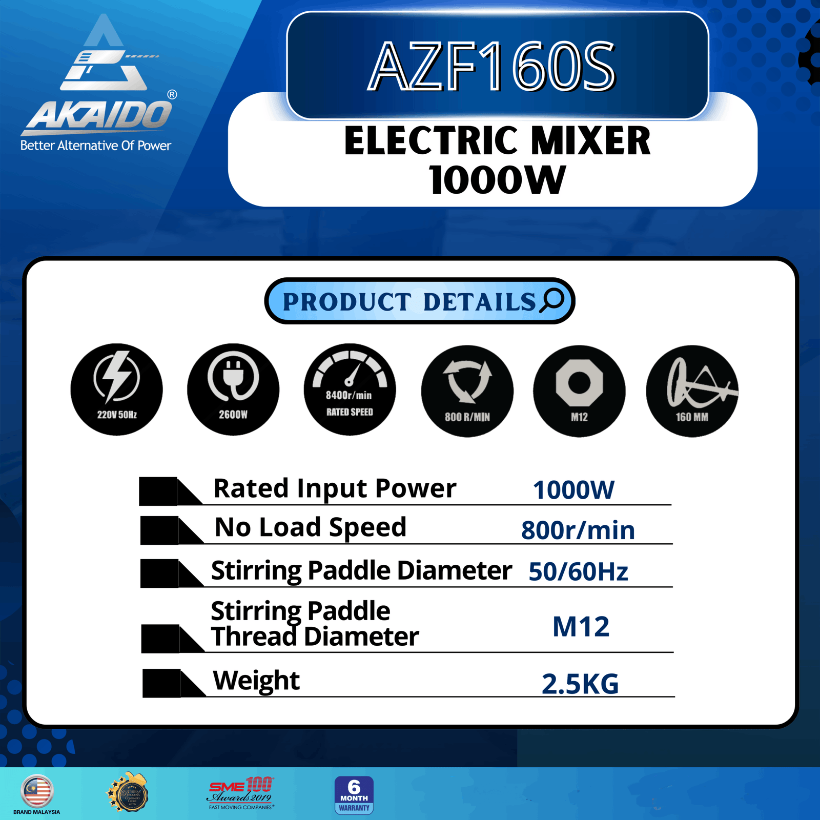 AKAIDO ELECTRIC MIXER 1000W AZF160S - Image 3