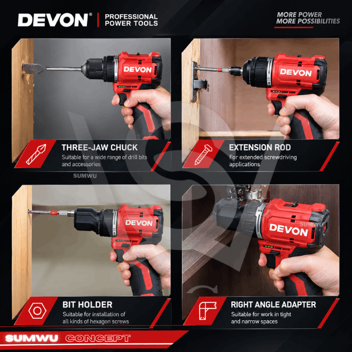 DEVON 5208-LI-12MU 12V 4-IN-1 MULTIHEAD DRILL DRIVER - Image 3