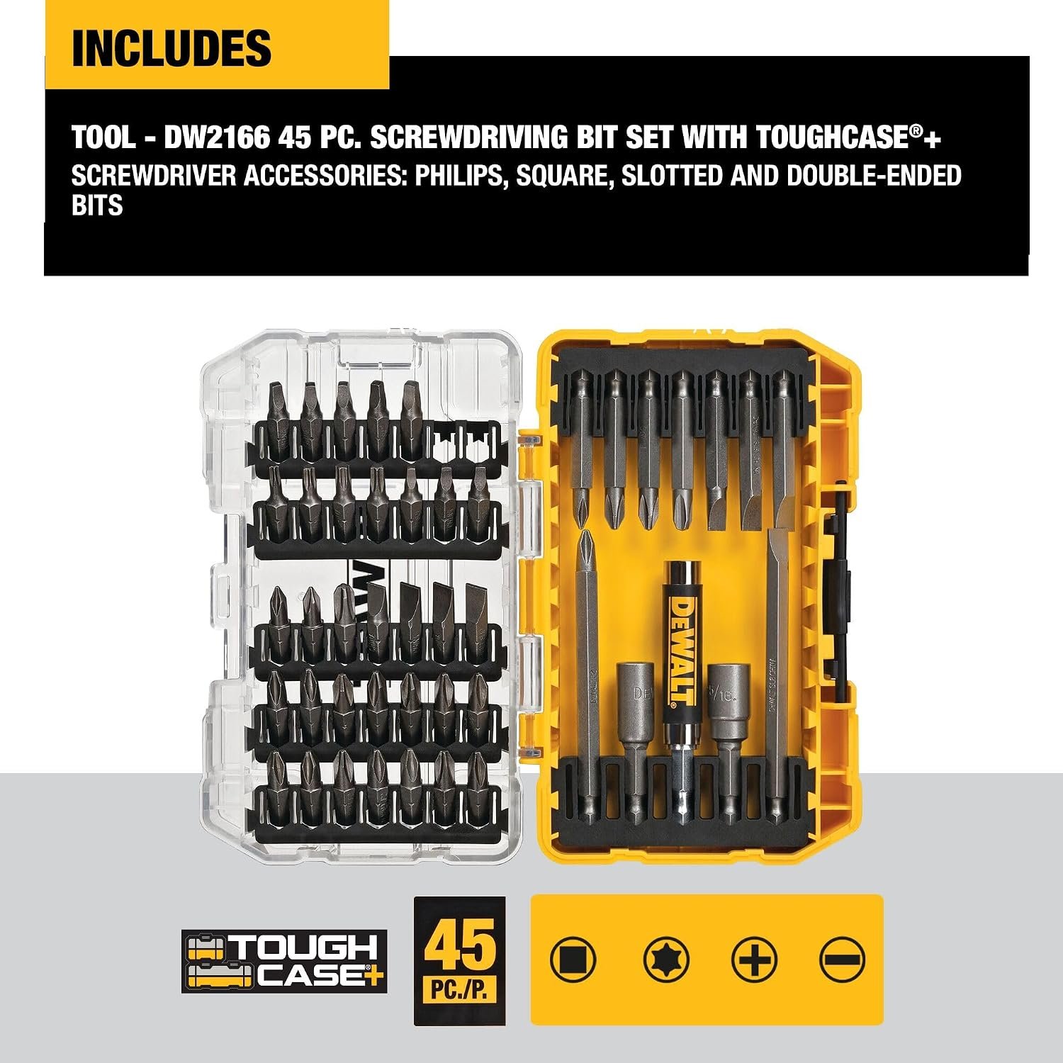 DEWALT DW2166 45PC SCREWDRIVING BIT SET W/TOUGHCASE+ SYSTEM - Image 4