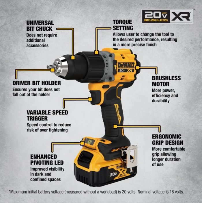 DEWALT 20V MAX DCD805M2T 13MM HAMMER DRILL DRIVER - Image 3