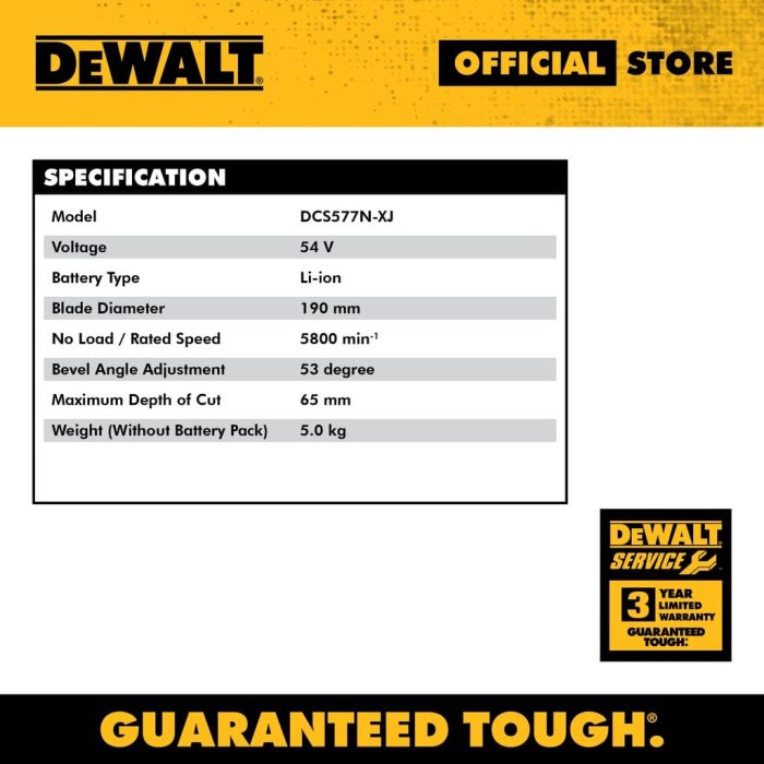 DEWALT 54V XR DCS577N-XJ 190MM HIGH TORQUE CIRCULAR SAW - Image 3