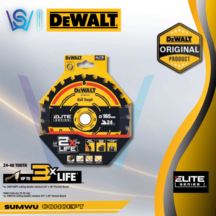 DEWALT DT10624 / DT10640 ELITE SERIES CIRCULAR SAW BLADE 165MM X 20MM X 24T / 40T - Image 3