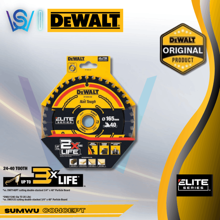 DEWALT DT10624 / DT10640 ELITE SERIES CIRCULAR SAW BLADE 165MM X 20MM X 24T / 40T - Image 2