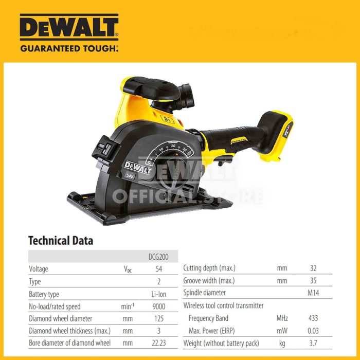 DEWALT 54V DCG200NT-XJ 125MM (5") BRUSHLESS CORDLESS WALL CHASER - Image 3