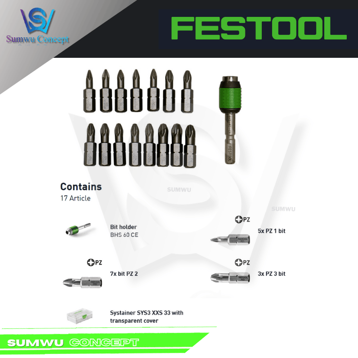 FESTOOL 205824 SYS3 XXS CE-PZ BHS 15PCS POZIDRIV BIT ASSORTMENT - Image 2