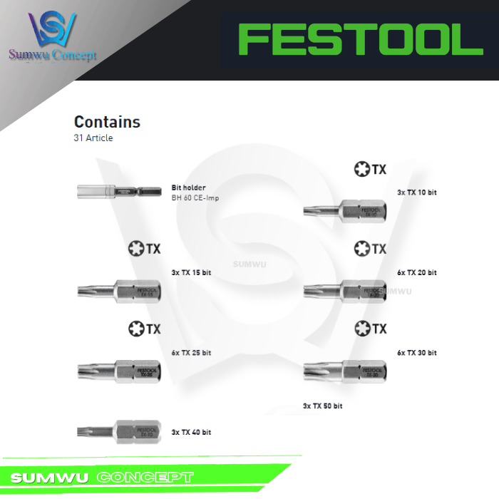 FESTOOL 769137 TX 10-50/BH-SORT/31X 31PCS CENTROTEC TORX BIT CASSETTE - Image 2