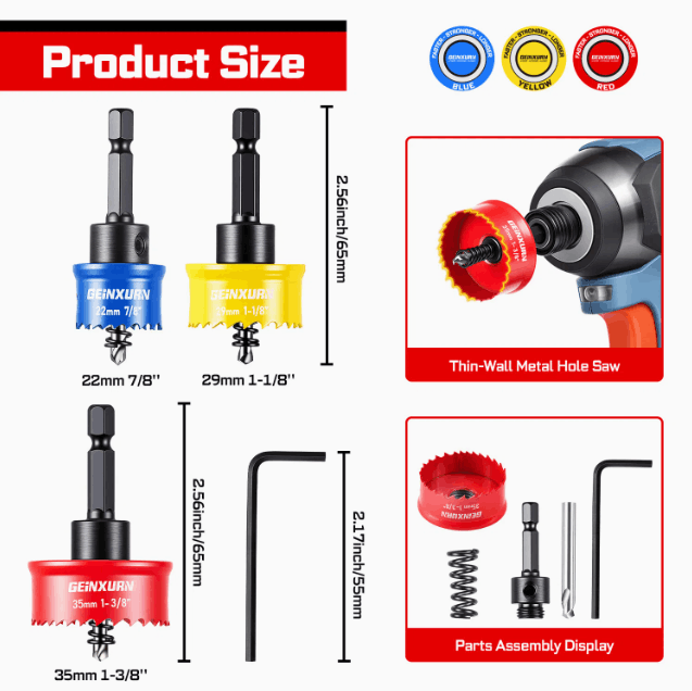 GEINXURN 4PCS IMPACT SMALL THINWALL HOLE SAW SET - Image 3
