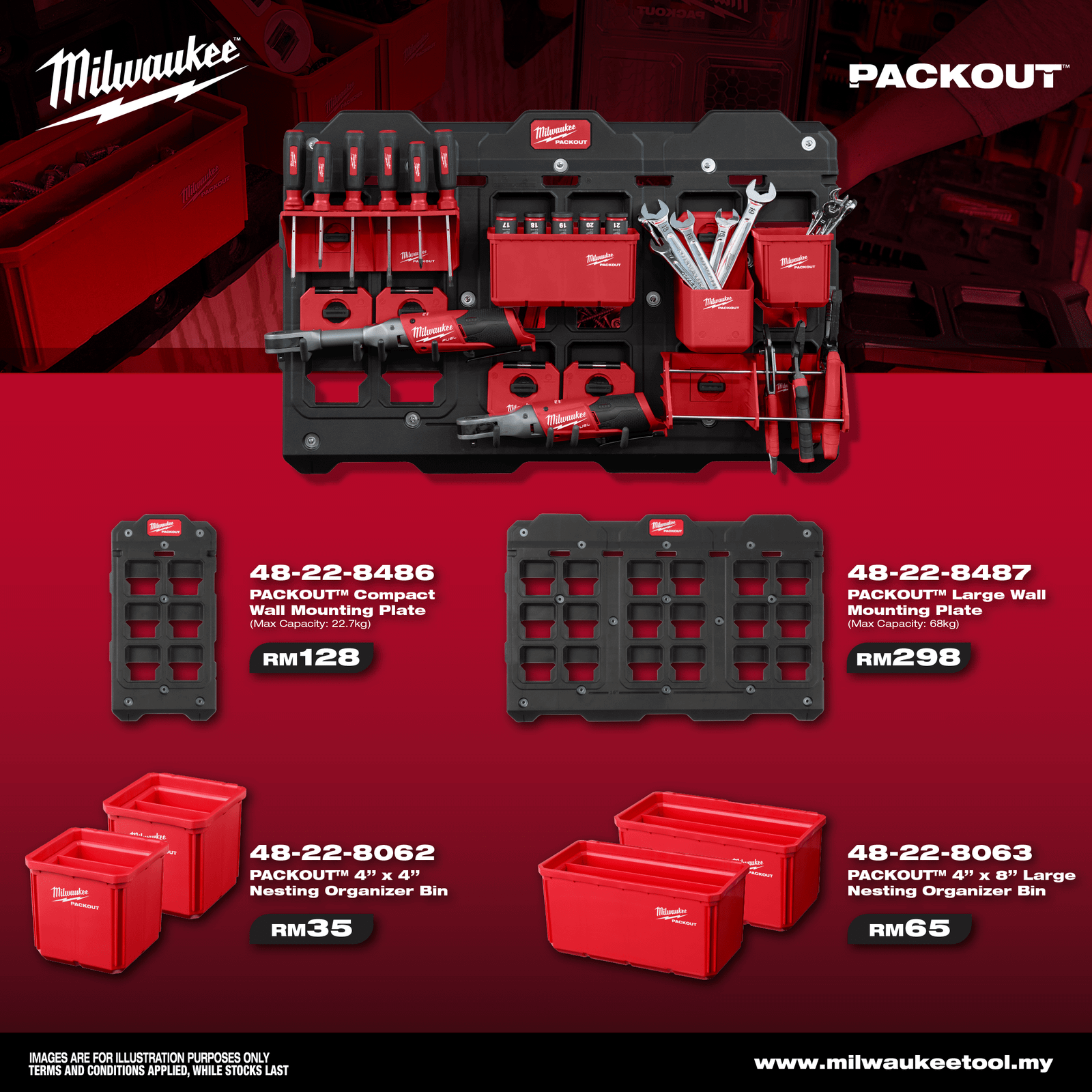 Milwaukee Packout 2-Piece Bin Set (48-22-8062) - Red Polymer Tool Storage Accessories