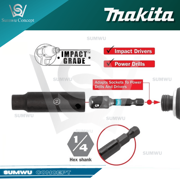 MAKITA E-08844 E-008850 E-FORM IMPACT BLACK SOCKET ADAPTOR 3/8" & 1/2" X 50MM - Image 8