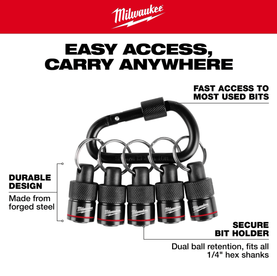 MILWAUKEE 5PCS KEYCHAIN BIT HOLDER WITH CARABINER - Image 3