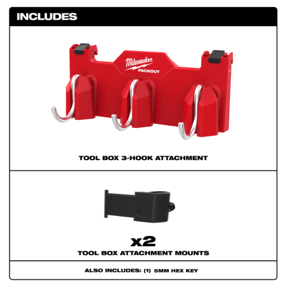 MILWAUKEE PACKOUT TOOL BOX 3-HOOK RAIL ATTACHMENT - Image 4