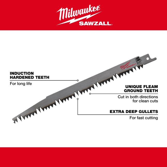 MILWAUKEE 9" 5TPI PRUNING SPECIALITY WOOD SAWZALL BLADE (5PCS) - Image 2