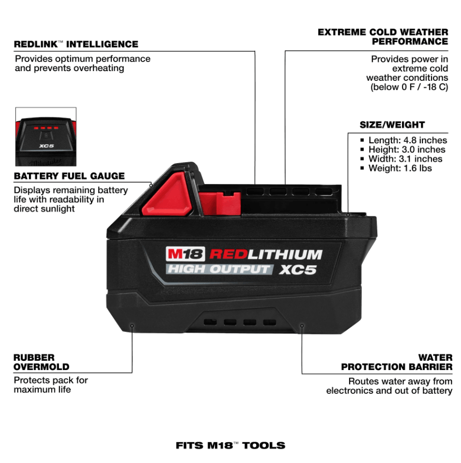 MILWAUKEE M18 HIGH OUTPUT XC5 5.0AH BATTERY M18 HB5 - Image 2
