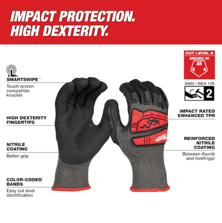MILWAUKEE IMPACT CUT LEVEL 5 NITRILE DIPPED GLOVES (SIZE: S/M/L/XL/XXL) - Image 2