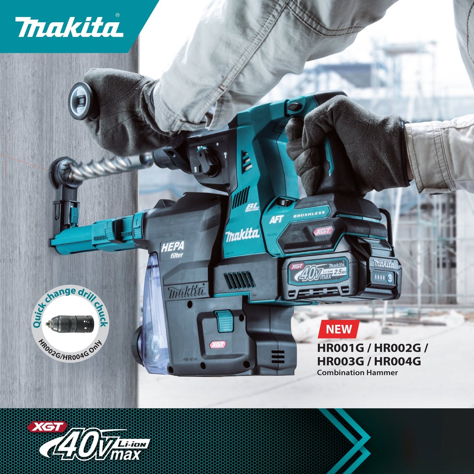 MAKITA HR003GZ 40V MAX 28MM 2.9J 3-MODES ROTARY HAMMER - Image 2