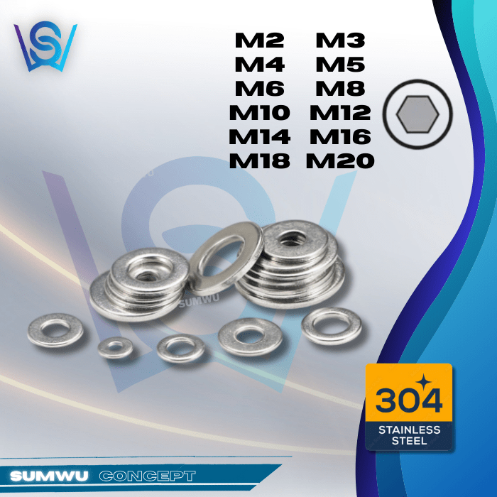 STAINLESS STEEL 304 FLAT WASHER (M2 - M24)
