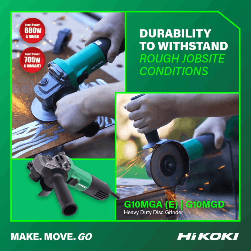 HIKOKI G10MGD CORDED ANGLE GRINDER 100MM (4'') 880W - Image 2