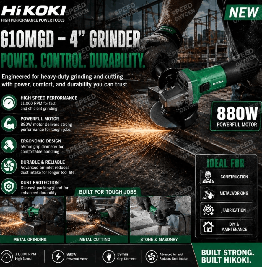 HIKOKI G10MGD CORDED ANGLE GRINDER 100MM (4'') 880W - Image 3