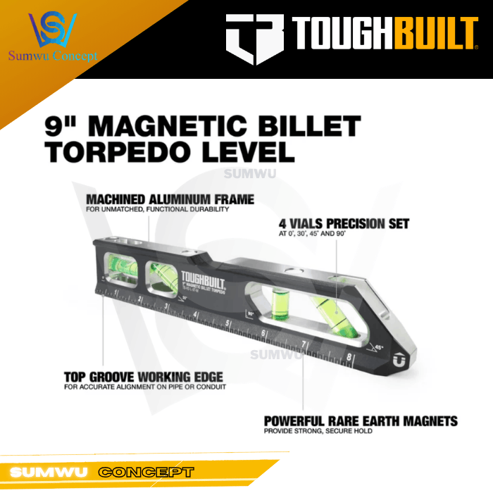 TOUGHBUILT 9" MAGNETIC BILLET TORPEDO LEVEL TB-H2-L-9T-M - Image 2