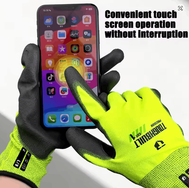 TOUGHBUILT HIGH VISIBILITY PU LATEX HAND GLOVES TB-P2-01-1 - Image 6