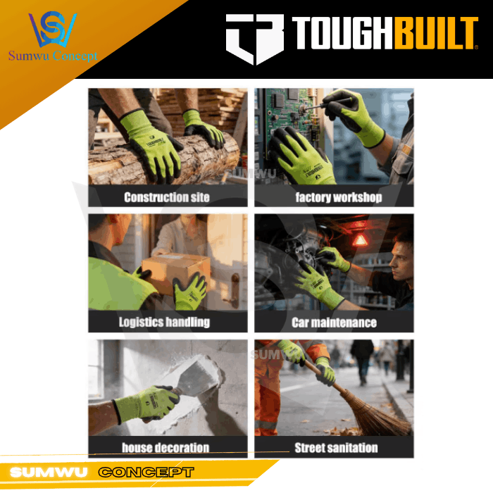 TOUGHBUILT HIGH VISIBILITY PU LATEX HAND GLOVES TB-P2-01-1 - Image 4