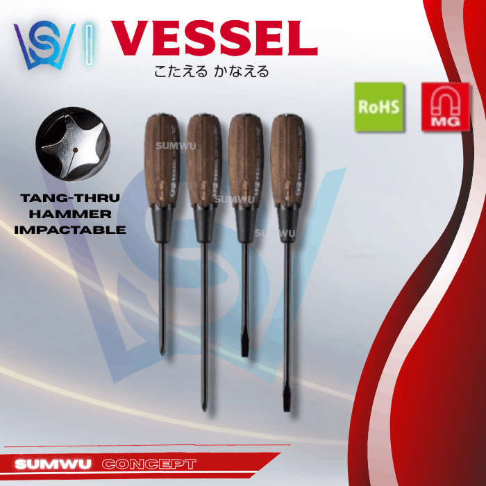 VESSEL B330 WOOD COMPO TANG-THRU SCREWDRIVER