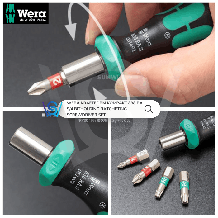 WERA KRAFTFORM KOMPAKT 838 RA S/4 BITHOLDING RATCHETING SCREWDRIVER SET (CHRISTMAS 2025 EDITION) - Image 8