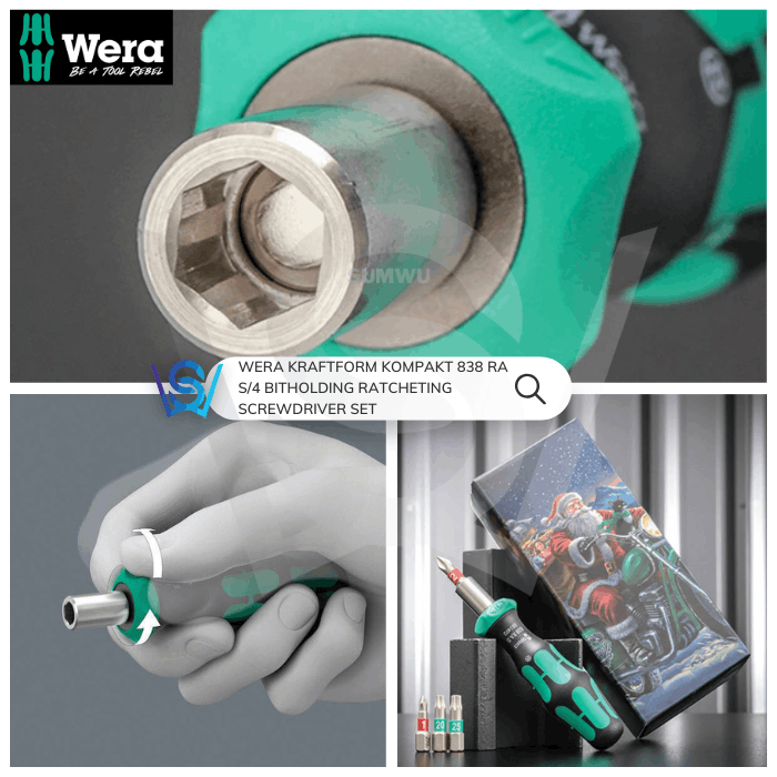 WERA KRAFTFORM KOMPAKT 838 RA S/4 BITHOLDING RATCHETING SCREWDRIVER SET (CHRISTMAS 2025 EDITION) - Image 9